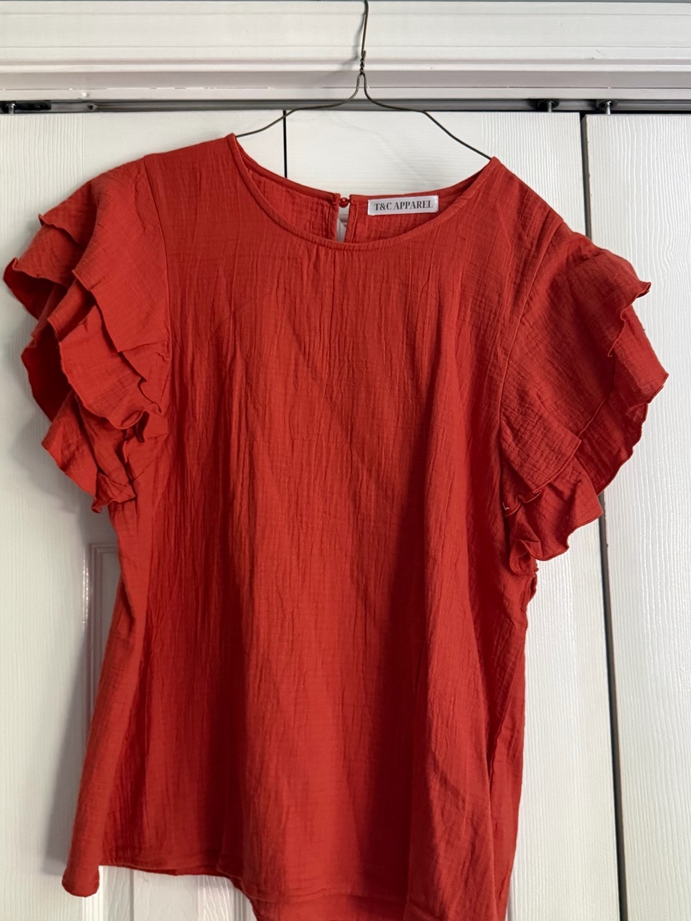 T&C Apparel Women's Rust Ruffle Sleeve Top